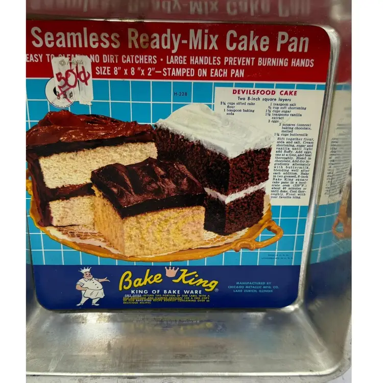Vintage NOS Bake King  Square Seamless Ready Mix Cake Pan 8x8x2 USA Made NEW