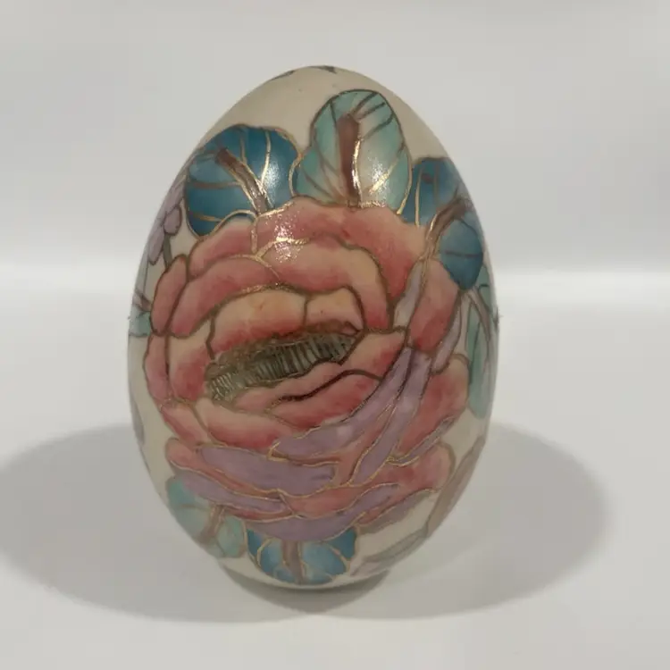 Vintage  Cloisonné Enamel Egg – 4” Floral Design