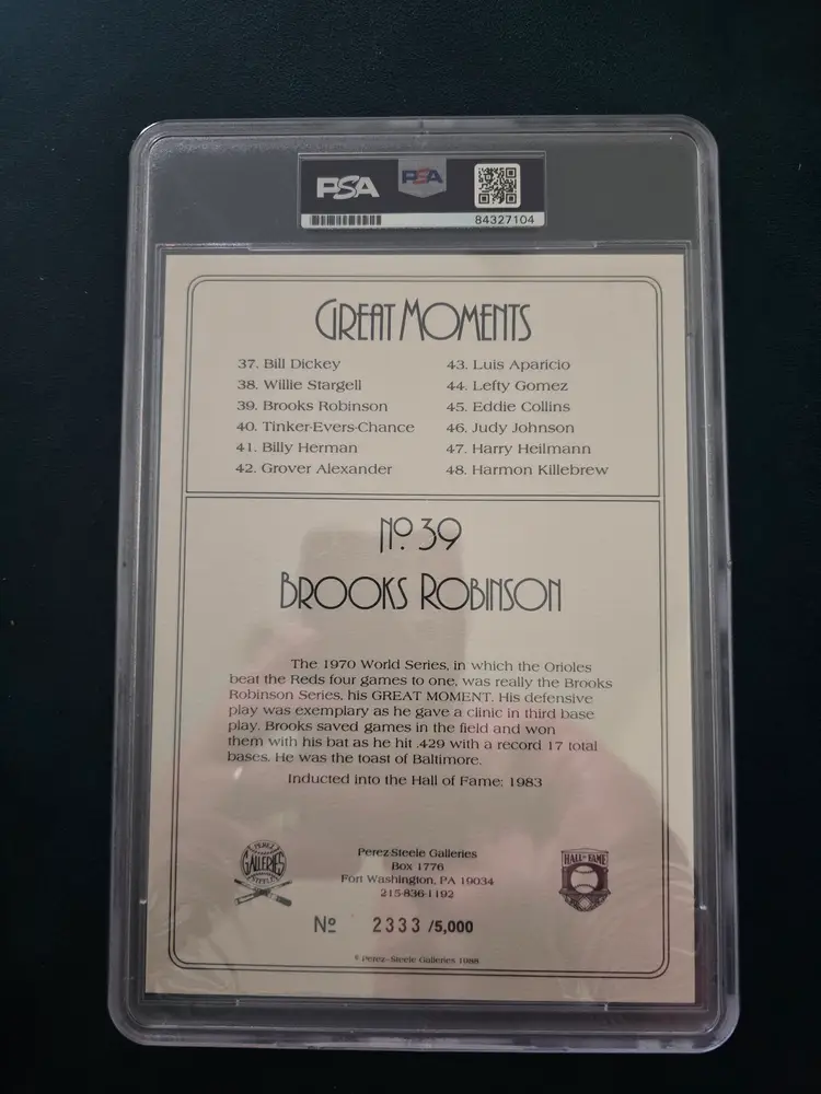 Brooks Robinson 1988 Perez-Steele Great Moments Auto PSA Authentic /5000 Baltimore Orioles