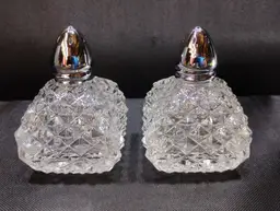 Vintage Diamond Cut Clear Glass Salt & Pepper Shakers Retro Design