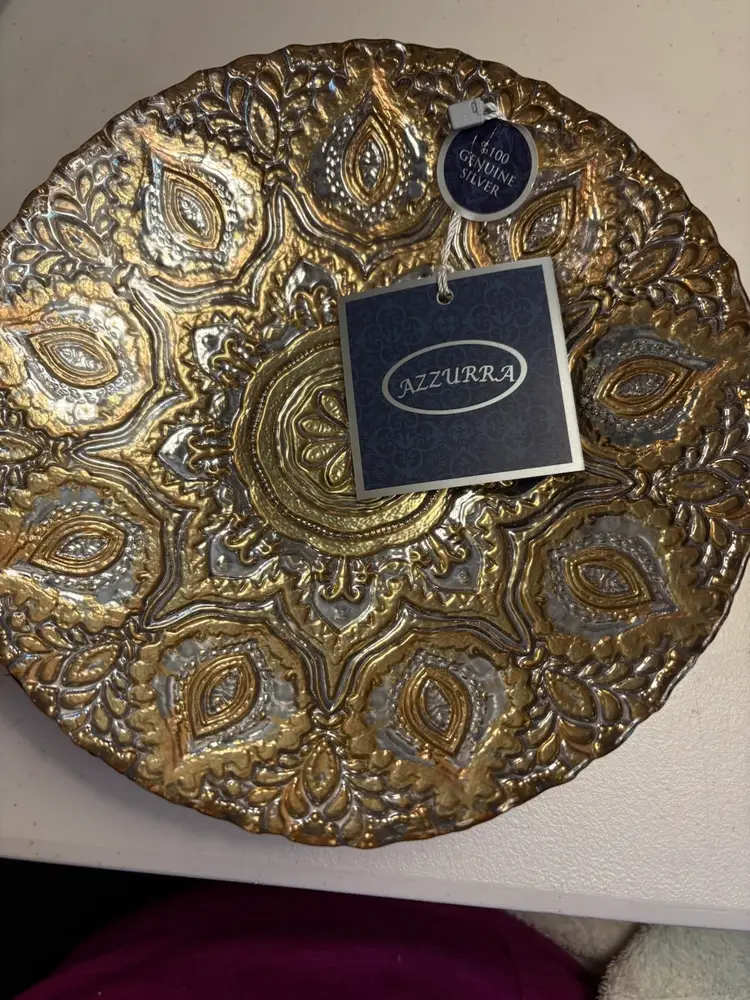 Set Of Two Azzurra Gold And Silver Handmade Art Glass Bowls Made in Turkey