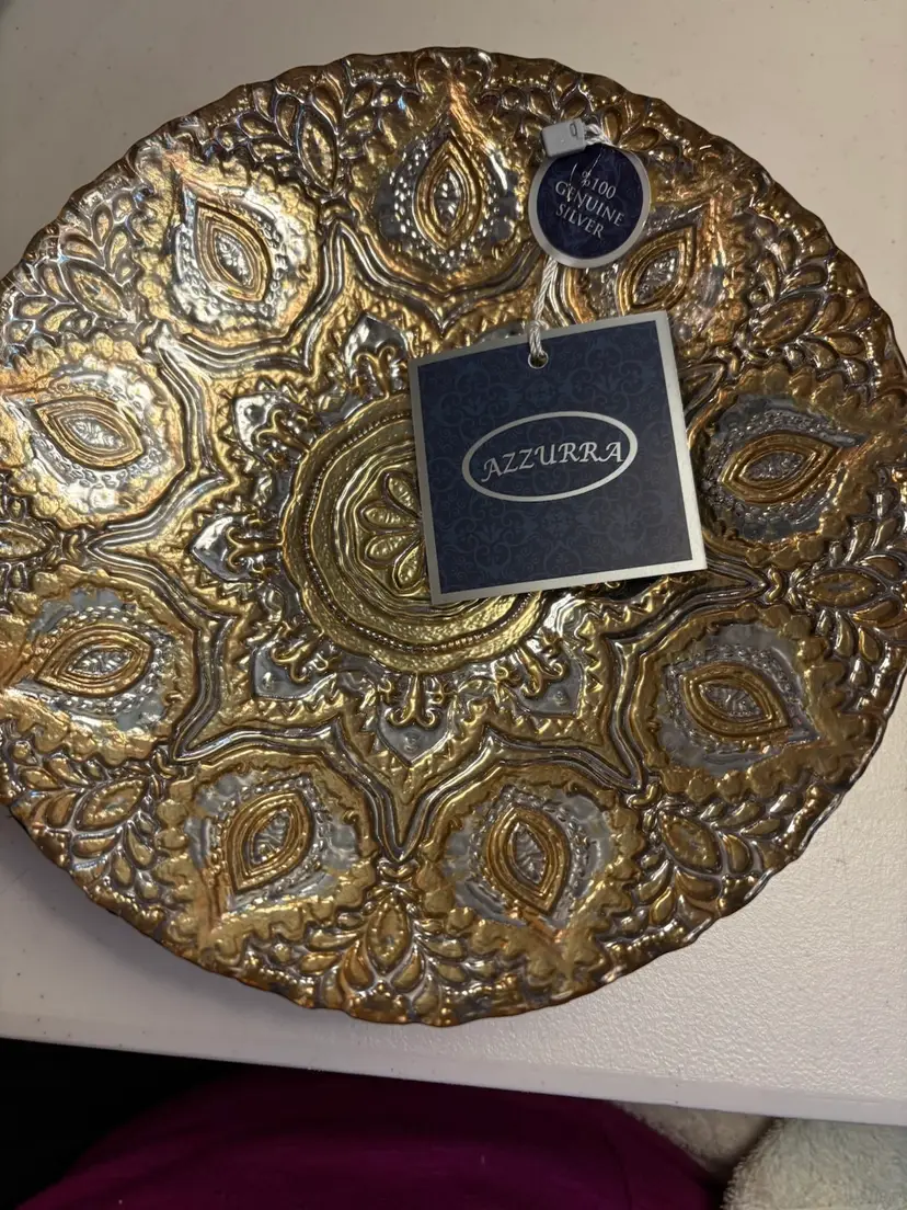 Set Of Two Azzurra Gold And Silver Handmade Art Glass Bowls Made in Turkey