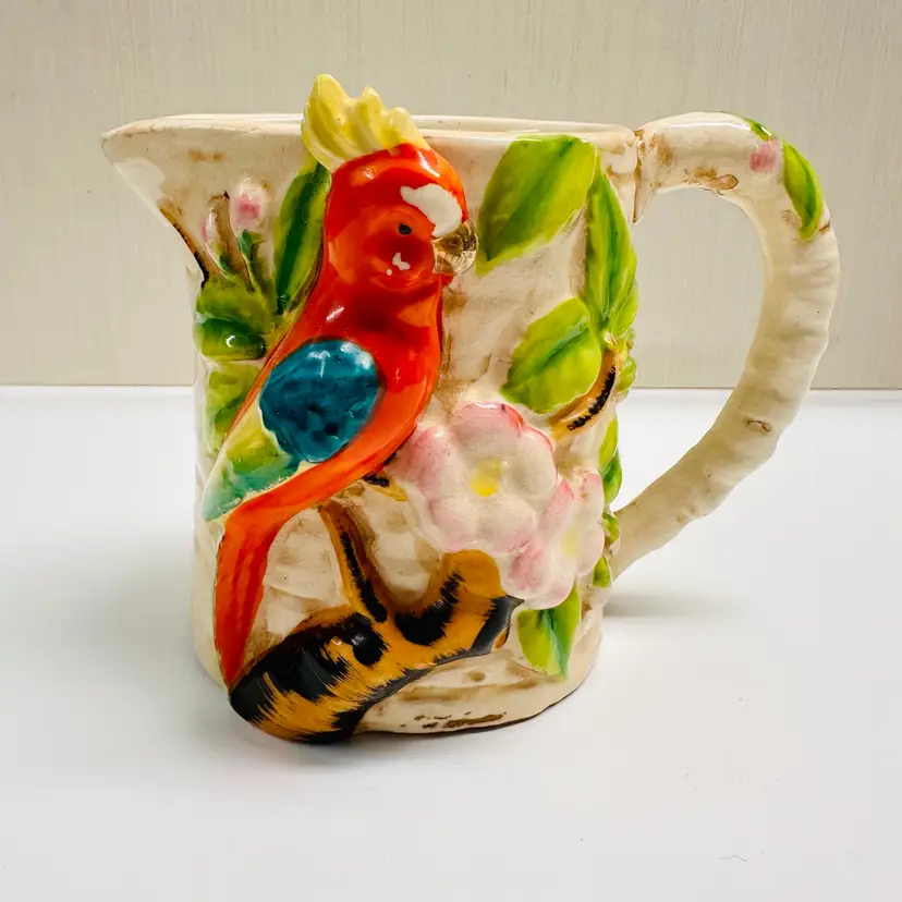 Vintage Parrot 3D Small Picher Ceramic 3D Relief Occupied Japan AS IS