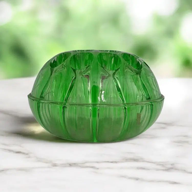 Large Depression Glass Flower Frog • 6" Green Glass Floral Arranger • Heavy Pressed Glass Flower Holder • Vintage Floral Display • Garden Décor