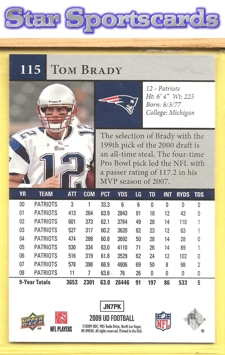 2009 Upper Deck #115 Tom Brady New England Patriots