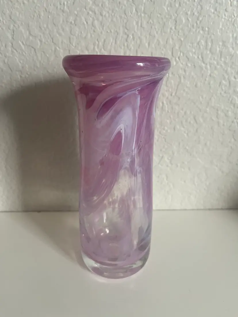 Wattener Giashandwerk Swarovski Kristall Vase Pink Swirl Hand Blown