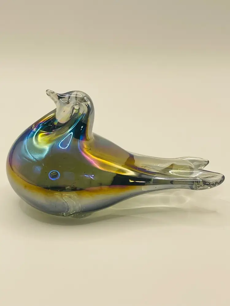 Iridescent, Handblown, Bird Paperweight