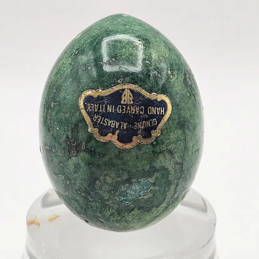 Green Stone Alabaster Egg Hand-carved in Italy Vintage with Tag