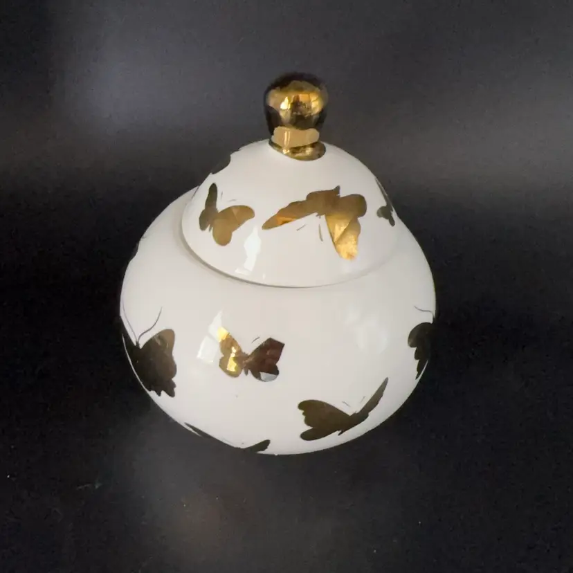 Shimmering Gold Butterfly Porcelain Trinket Jar