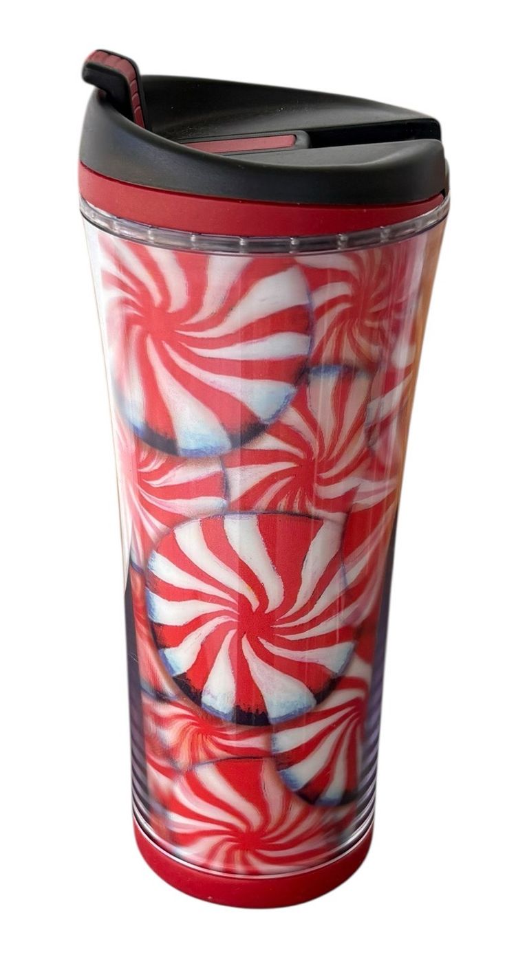 Starbucks Holiday Peppermint Candy 16oz. Holographic Travel Mug Tumbler 2007