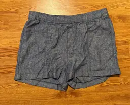 Old Navy Chambray Linen Blend High Rise Shorts Women's Sz L Blue Pull On