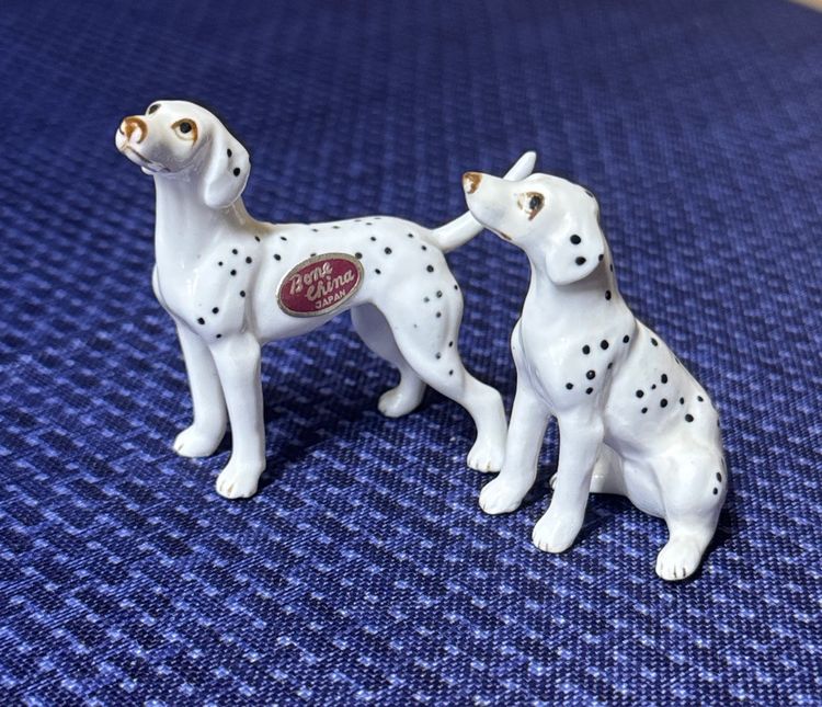miniature Dalmatian Dog Figurines 2.25” Bone China Japan