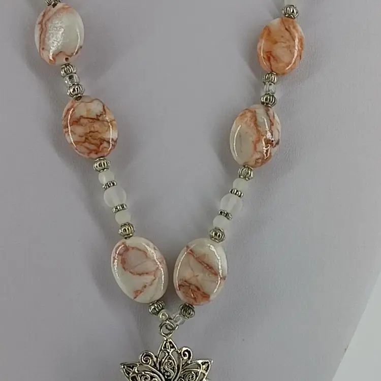 Three Red Line Marble Stone Necklaces