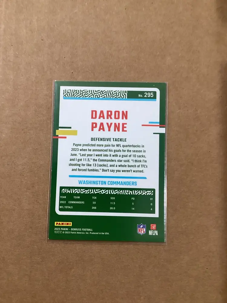 2023 Donruss Football #295 DARON PAYNE Blue Press Proof COMMANDERS