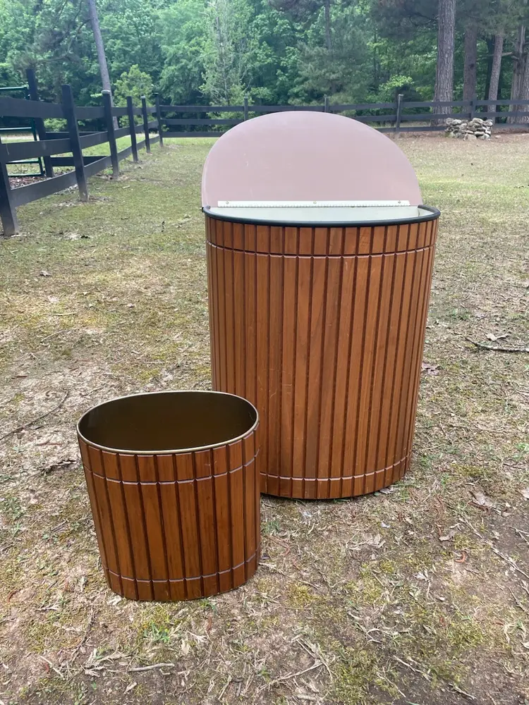 Gruvwood Vintage Walnut Laundry Hamper/Basket & Matching Waste Basket/Trash Can