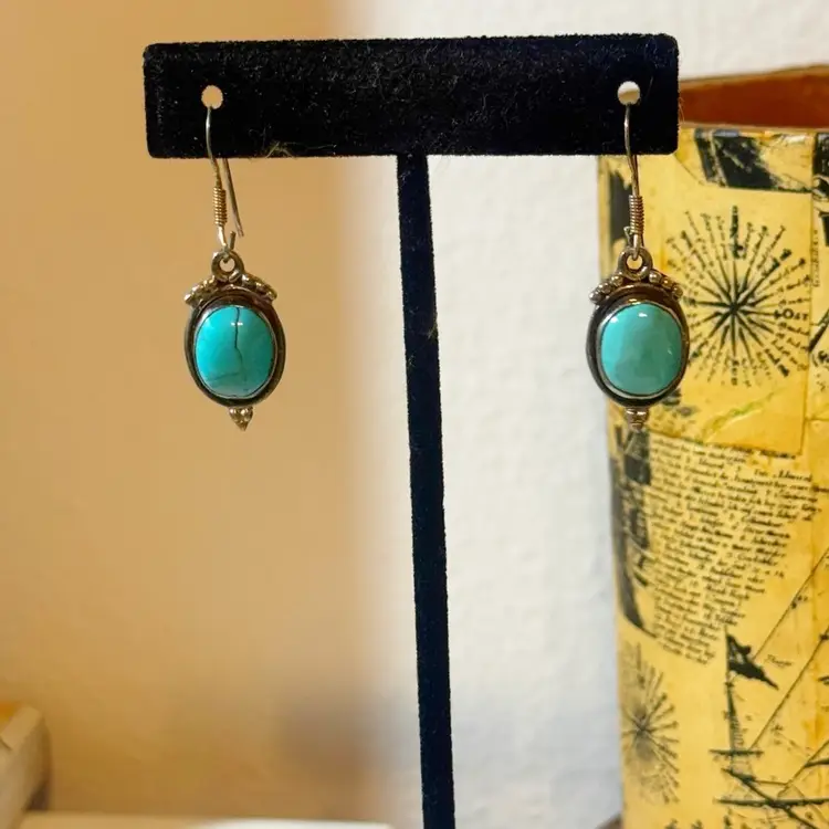 Sterling Silver Turquoise Earrings 1”