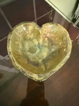Vintage Signed Studio Pottery Heart Shaped Green, brown, copper Decorative Dish
