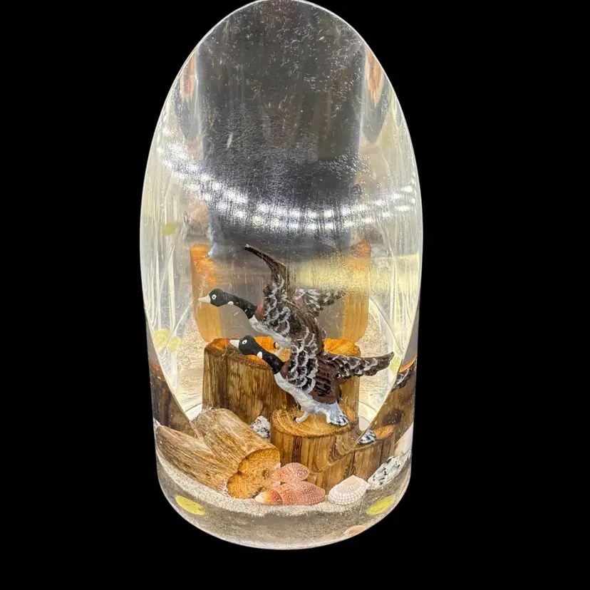 Vintage Canada Geese Birds Lucite Paperweight Statue 7”