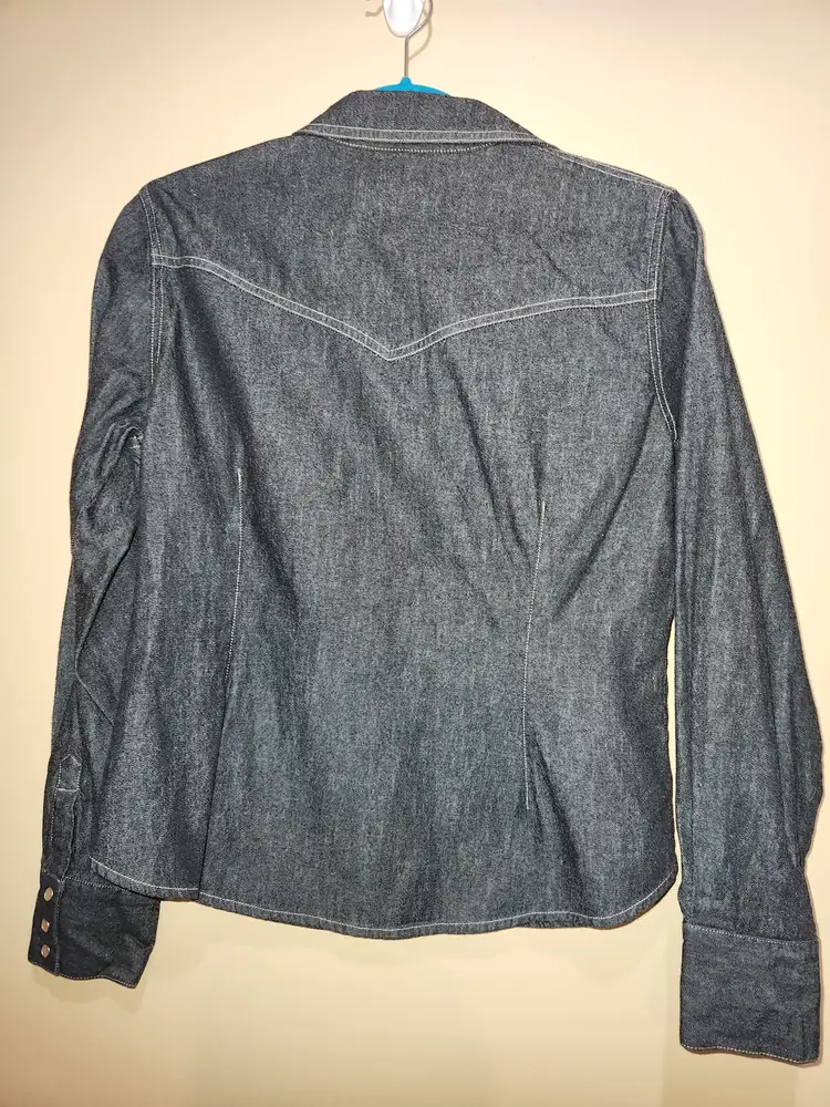 Jones New York Country Black Denim Western Style Button Down Shirt Size 12P