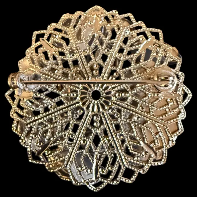 Blue Navette Glass Rhinestone Brooch 1.75”