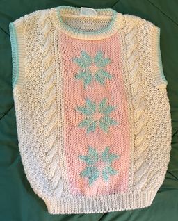 Vtg Large Hand Acrylic Knit Womens Pullover Vest Cream Pink Blue Snowflake Korea
