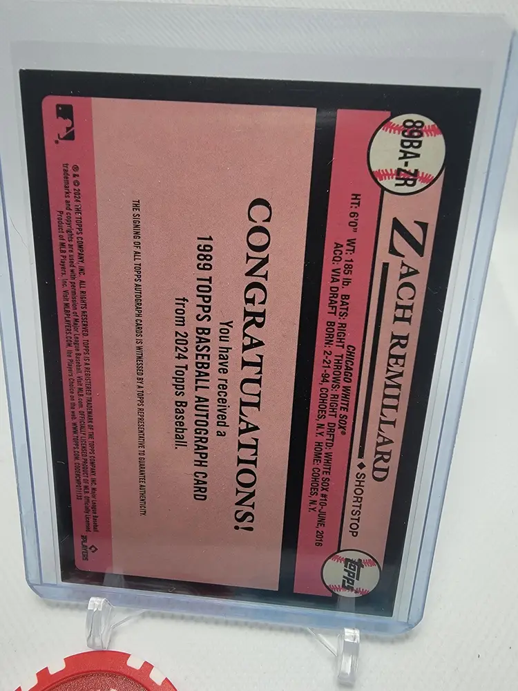 Zach Remillard 2024 Topps Series 1 1989 Rookie Autograph #89BA-ZR RC Auto - Chicago White Sox