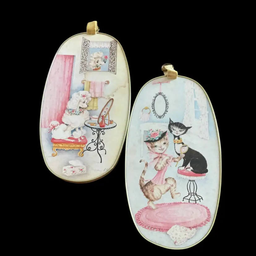Vintage Ecstasy Giftware Cat And Dog Vanity Wall Decor