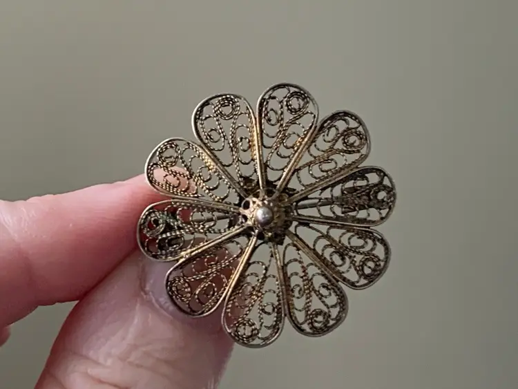 Vintage Sterling Silver Made In Israel Filigree Brooch Pin