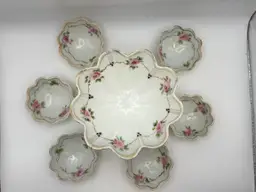 Vintage Japanese Footed Berry Bowl Set - 1 Larger Serving Bowl And 6 Small Individual Bowls (Lg Bowl 6”D, Sm Bowls 2.5”D)