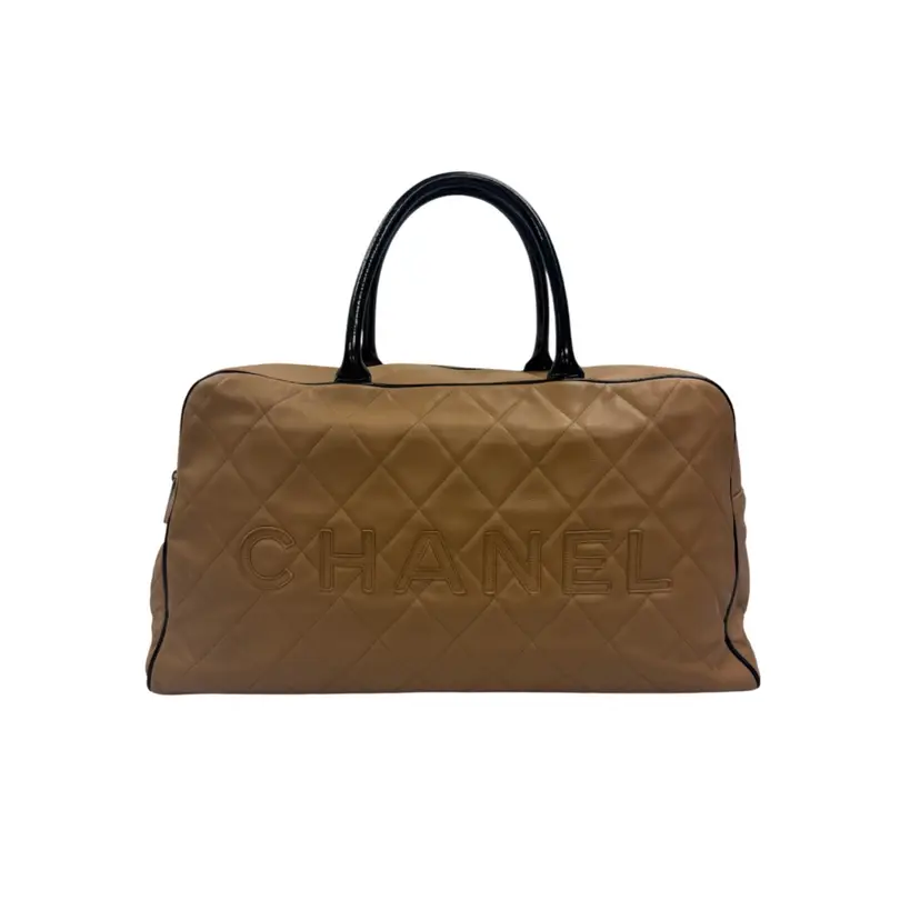 Chanel Beige Logo Quilted Large Boston Tote