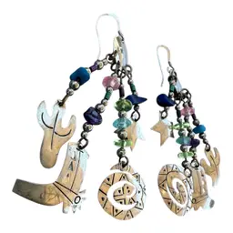 Southwestern Sterling Silver Dangle Cowboy Moteef Earrings