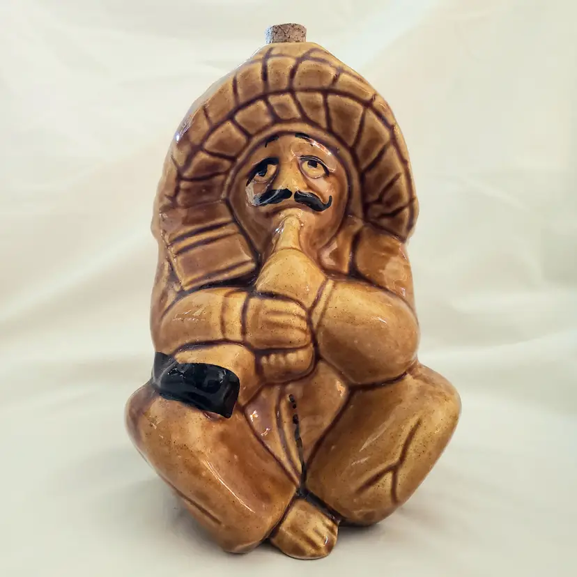 Mexican Tequila Ceramic Empty Corked Bottle Man with Sombrero Unbranded Vintage