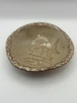 Art Pottery Trinket Dish 6” X 4” Incised Fish In Center