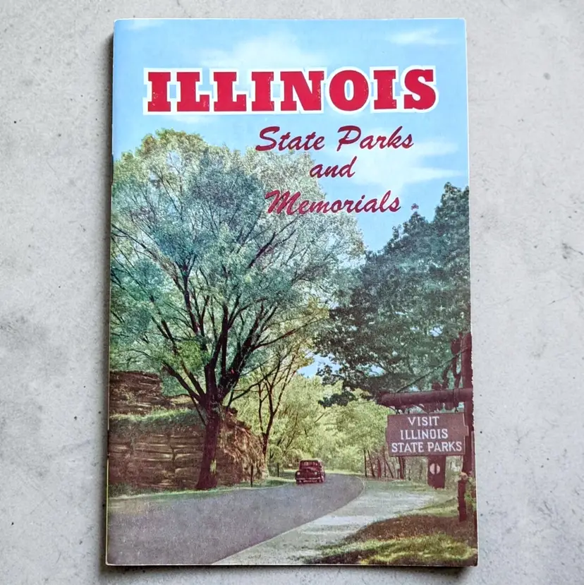 Illinois State Parks and Memorials Illustrated Travel Guide Booklet and Map 50's