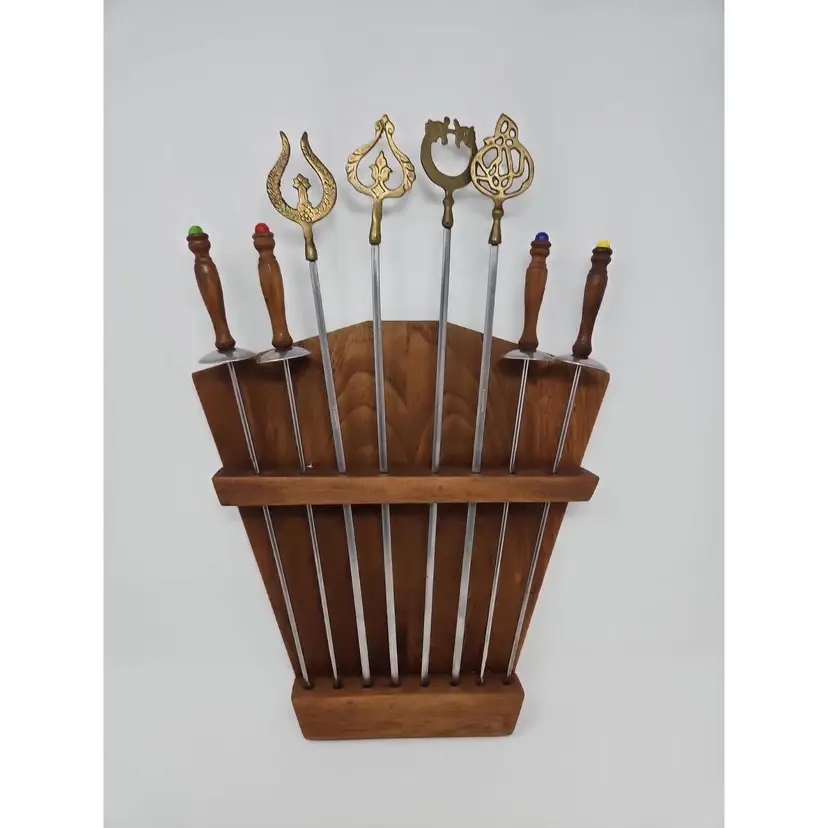 Vintage MCM Styson Inc Japan Stainless  Samurai Sword Kabob Set With Holder