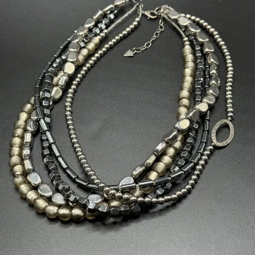 #01 Silpada B1936 Sterling Silver Hematite Hailstone 5-Strand Necklace