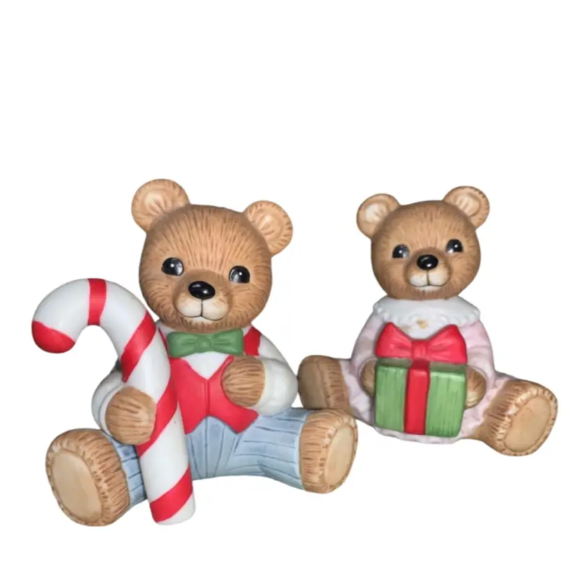 Vintage Homco Teddy Bear Boy & Girl Figurines Christmas Decor Set of 2 #5211