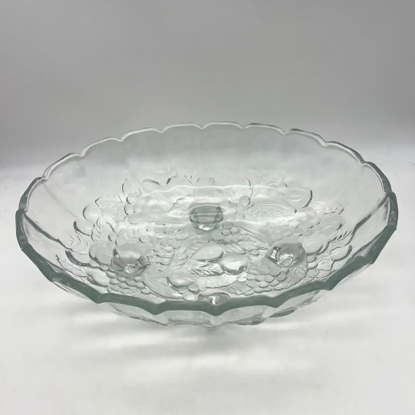 Indiana Glass Harvest Grape Footed Bowl Mixed Fruit Pattern 12" x 8.5"