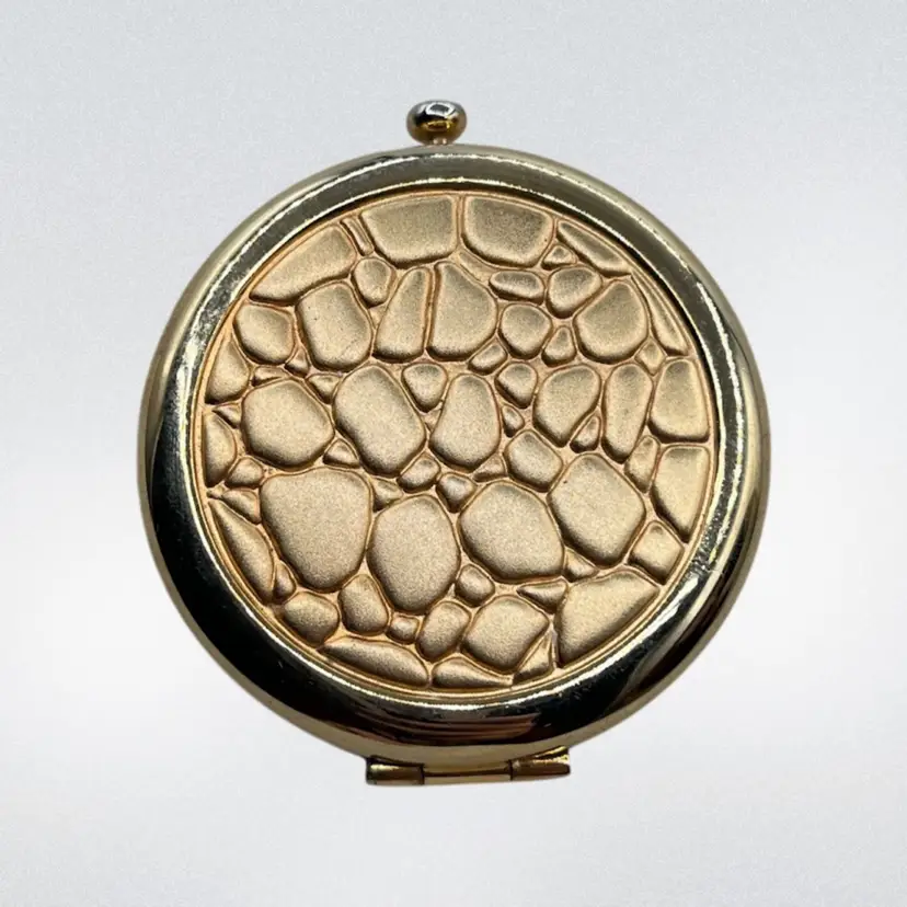 #J70 - Vintage Estee Lauder Powder Mirror Compact Golden Alligator Design - Empty