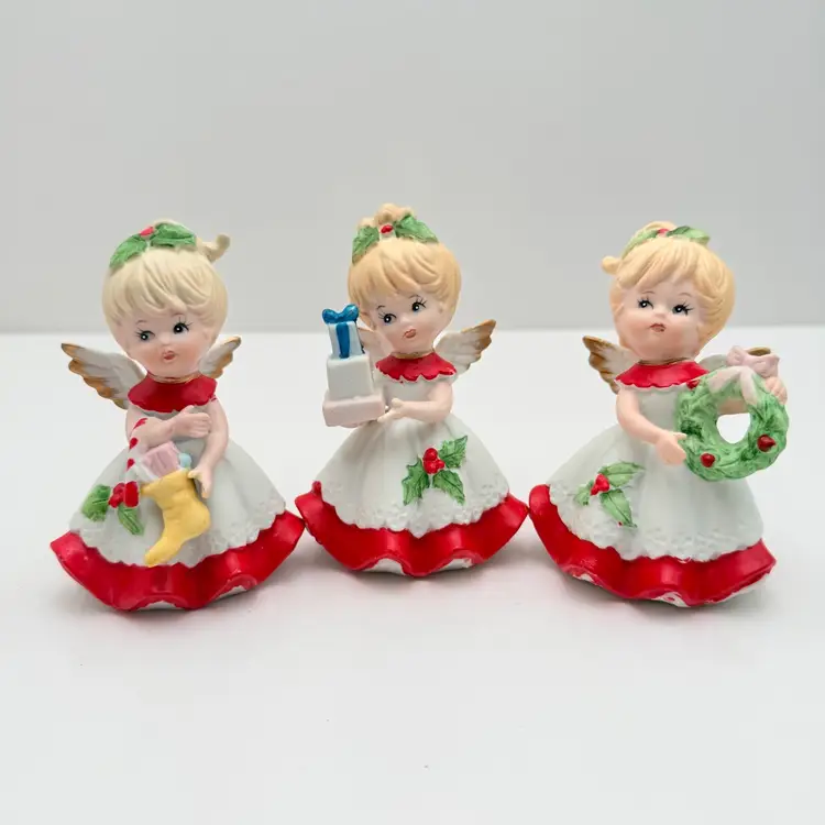 Homeco Vintage Ceramic Holiday Trio Of Angels With Gifts