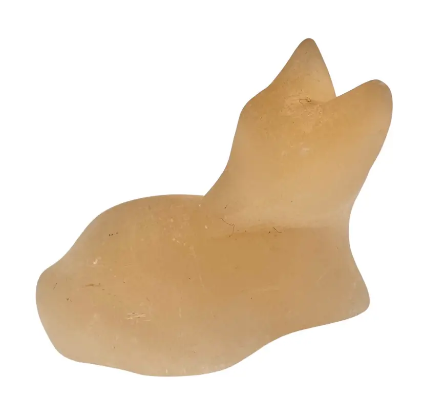 Vintage Hand Carved Selenite Gypsum Fox Figurine Mineral Stone Collectible 1.5”