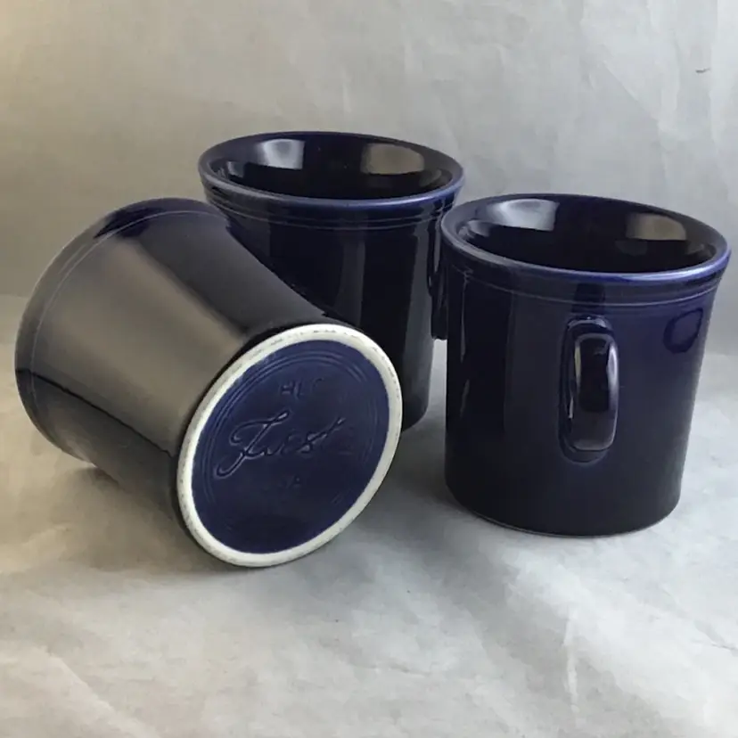 Homer Laughlin FIESTA Cobalt Blue Coffee Mugs, Script Fiesta mark