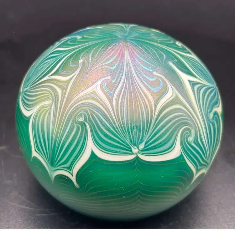 Signed Grant Randolph Studios Iridescent Green Paperweight