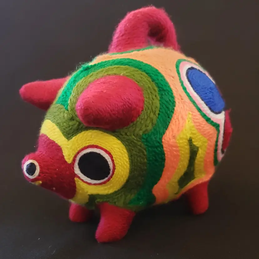 Folk Art Piggy Bank Colorful Yarn Wrapped Ceramic Mexico Folk Art Bright Colors
