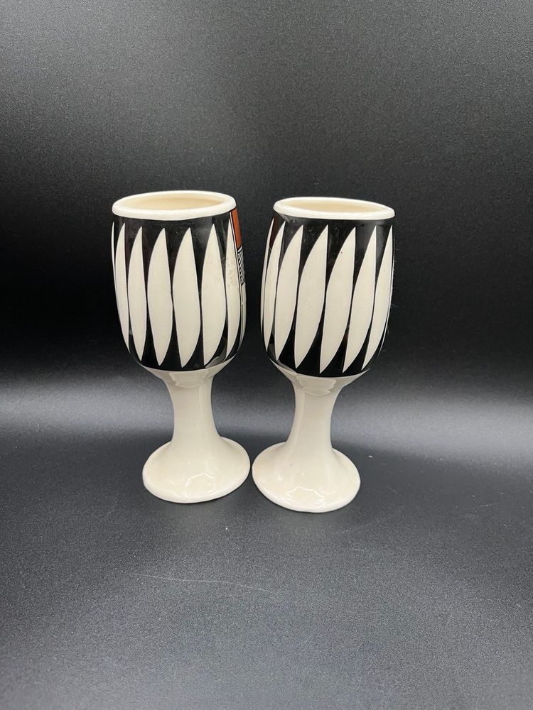 #38 Pair Of Acoma Pueblo Pottery Native American Goblets 6”