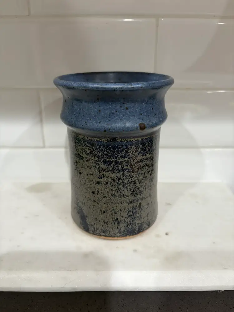Stoneware Blue Speckled Vase Or Cup Signed