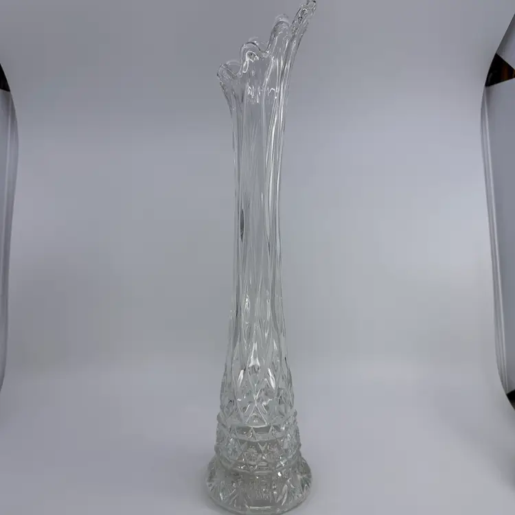 LE Smith MCM Diamond Cut Clear Swung Vase 16”