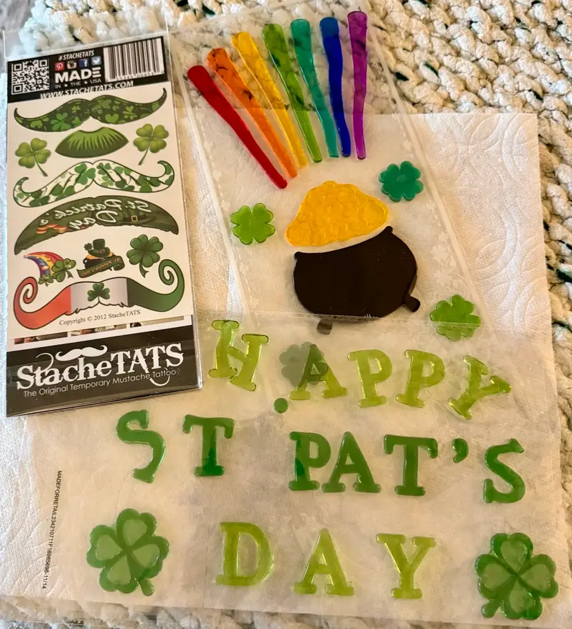 Irish St. Patrick’s Decorations Window Clings & Mustache Tats