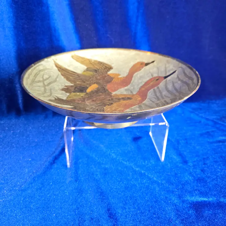 201  Solid Brass Bowl Enamel Inlay DUCKS VTG India