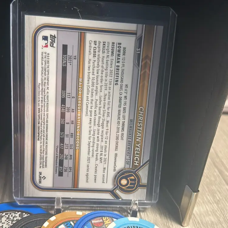 Christian Yelich - 2022 Bowman Chrome Sapphire Aqua Parallel 26/99 Milwaukee Brewers Baseball Card